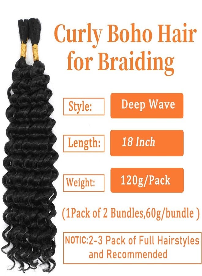 JINHUI Human Braiding Hair Mix Synthetic Deep Wave Bulk Hair for Braiding, 18 Inch Wet and Wavy Braiding Hair 2 Pcs Boho Hair for Braiding Curly Bohemian Hair Extensions - Image 3